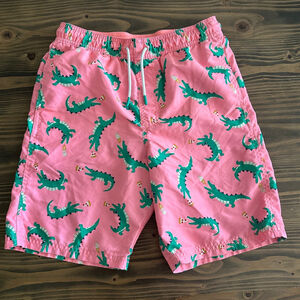 Boys Cat & Jack Pink Green Alligator Swim Trunks XL (16) Pizza Ice Cream Print